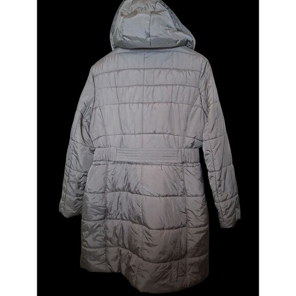 Diana Gallesi Quilted Gray Puffer Coat Parka Zip Up Knee Length LARGE Italy NWT - Picture 2 of 12